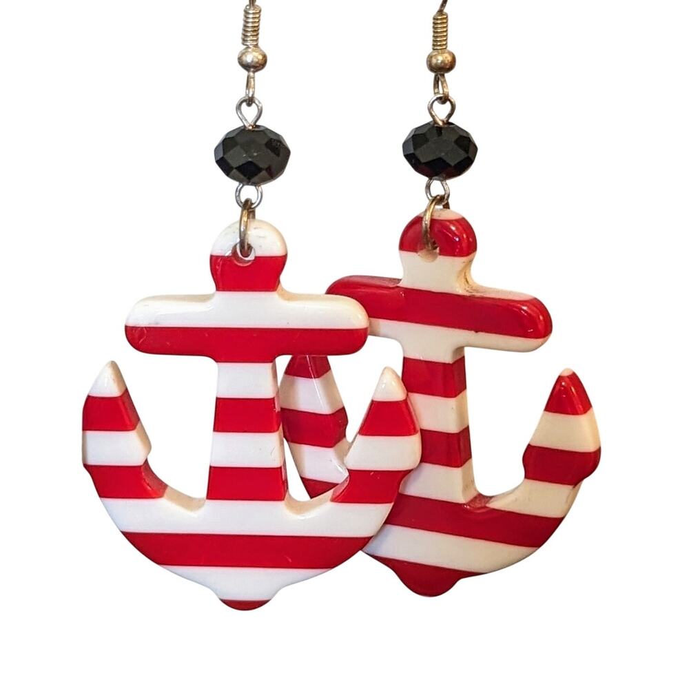 Nautical Anchor's Away Red White Blue Dangle Earrings